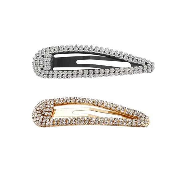 HLLMX 2 PCS Rhinestone Hair Clips Hairpin Crystal Metal Hair Women Girls Wedding Hairpins Hair Accessories (Black , Gold)