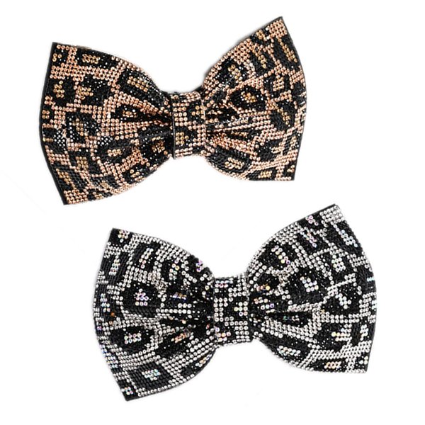 2Pcs Leopard Rhinestone Bow Hair Clips，Bling Rhinestone Hair Pins Hair Slide Stylish ，Crystal Spring Clips Hair Barrettes For Women Girls Hair Accessories