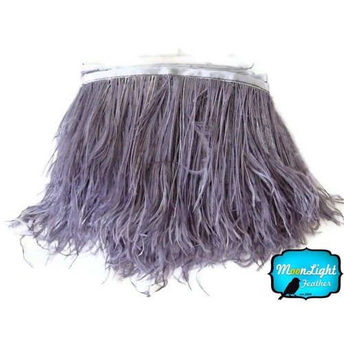 Moonlight Feather, Grey Ostrich Fringe Trim Feather - 6 Inch Strip of Ostrich Feathers