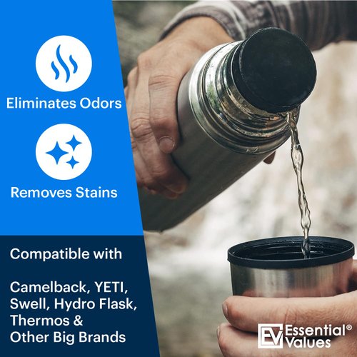 Water Bottle Cleaning Tablets & Reservoir Bladder Cleaner Tabs (24 Tablets) | Remove Stains & Odors. Compatible with Hydration Bladders, Hydroflask, Camelbak, YETI, Thermos - Made in USA