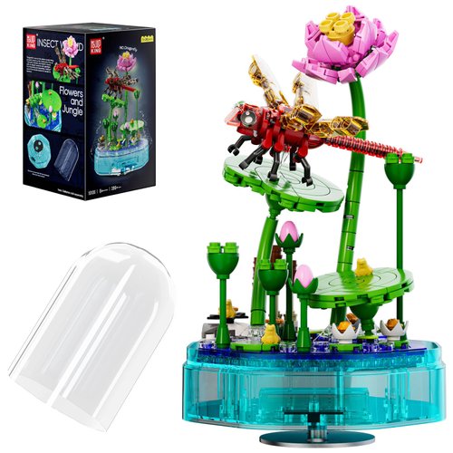 Mould King Insect Collections Dragonfly Building Sets with Lutos Building Blocks, Dragonfly Building Kits for Adults and Kid Boys Girls 8 9 10, 396 Pieces Natural Style STEM Toy Music Box with Lights