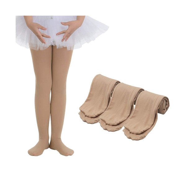 Ehdching Pack of 3 Kids Girls Baby Soft Microfiber Tights Ballet Dance Velvet Stockings Pantyhose Tights(4-6 Years, Light Suntan)