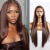 UNIQUEWIG 24" Dark Brown Long Silky Straight Synthetic Lace Front Wigs Natural Hairline Cosplay Wigs Heat Resistant Glueless Hair Replacement Daily Use