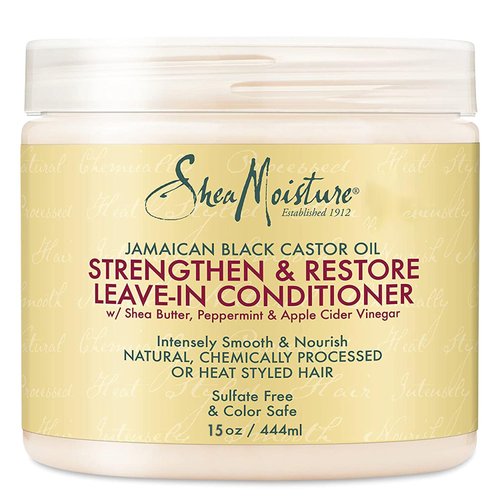 Shea Moisture Leave in Conditioner with Jamaican Black Castor Oil for Hair Growth, Strengthen & Restore, Vitamin E, Curly Hair Products Safe for use on Hair Color, 15 Oz