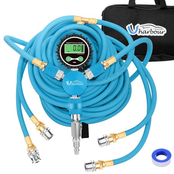 Uharbour 4 Tire Inflation System, 4 Tire Inflation Deflation System, 4 Tire Air Up Down System, 4 Tire Pressure Equalizer, Inflate or Deflate All 4 Tires at Once, Fits Up to 155" Wheelbase