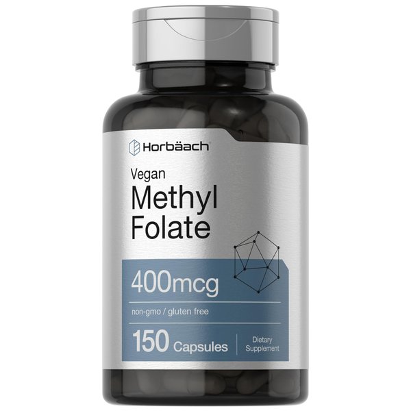 Horbäach Methyl Folate Supplement | 400 mcg | 150 Vegan Capsules | Non-GMO, Gluten Free