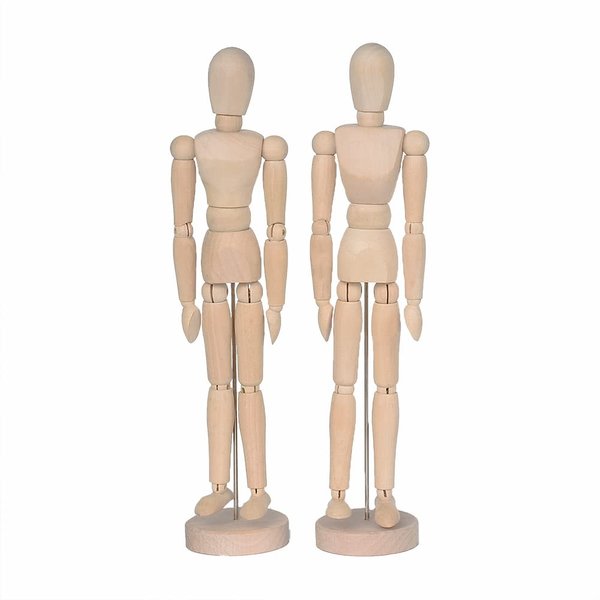 Alikeke 2 Pack 12 Inches Tall Wooden Mannequin Artist Manikin with Stand - Great for Drawing or Desktop Decor （Men and Women/Dad and Mom ）