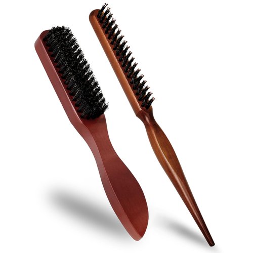 Pure Boar Bristle Hair Brush for Women and Beard Brush for Men, Slick Back Hair Brush Teasing Brush Edge Brush with Natural Wood Handle, Use for Detangling, Smoothing, Wave Styles, Restores Shine