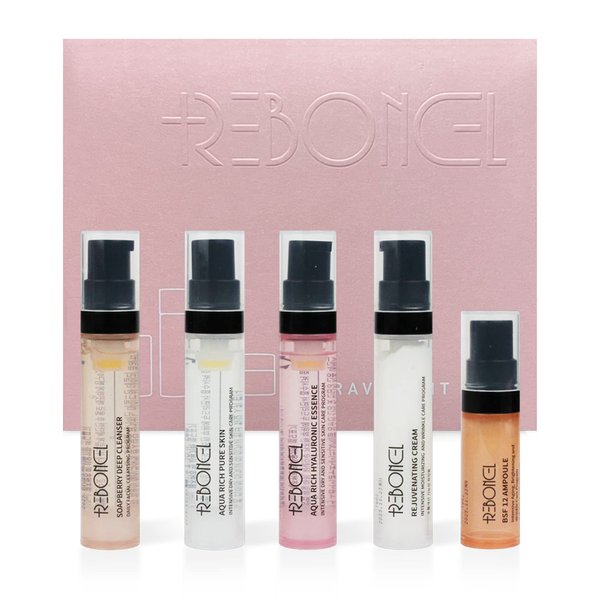 REBONCEL Korean Skin Care Set Travel Kit, TSA Approved Travel Size Toiletries, Cleanser, Toner, Essence, Cream, Serum | Travel Essentials Gift Set | All-Natural Moisturizing Skincare