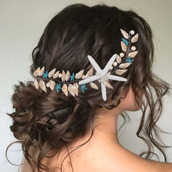 Brishow Starfish Wedding Headband Silver SeaShell Headpiece Bridal Beach Wedding Hair Accessories for Women and Girls