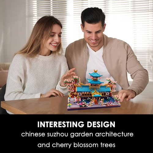 Alizdd Micro Building Blocks Set，Chinese Suzhou Garden Architecture and Cherry Blossom Bonsai Tree Building Toys for Adults，Japanese Sakura House Model，Creative Mini Bricks Gift for Kids 14+，2350 pcs