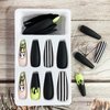 24 Pcs Halloween Fake Nails, Black White Stripes Press on Nails Long Coffin False Nails with Ghost Design Full Cover Acrylic Nails Matte Artificial Nails Halloween Stick on Nails for Women and Girls
