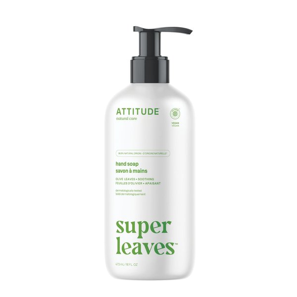 ATTITUDE Liquid Hand Soap, EWG Verified, Plant and Mineral-Based, Vegan Personal Care Products, Olive Leaves, 16 Fl Oz