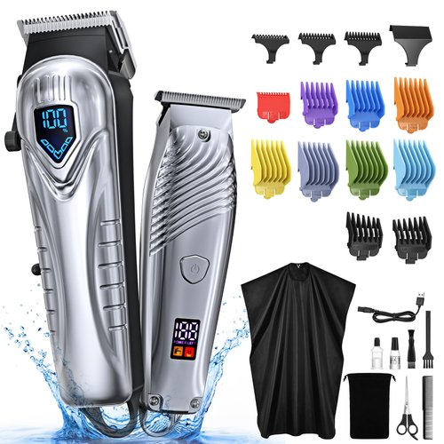 Hair Clippers for Men&Women, 5 Hours Cordless Hair Cutting Kit with 10 Combs, LED Display, Low Noise Professional Beard Trimmer Barber Clippers Hair Cutting Kit with Scissors,Cape (25 Pack)