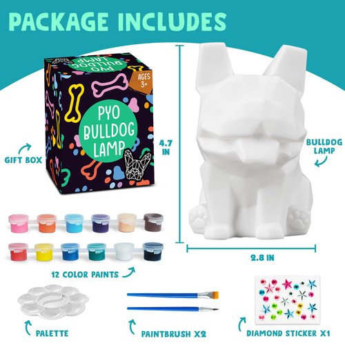 Goodyking Paint Your Own Bull Dog Lamp Kit, DIY Geometric Dog Night Light, Arts & Crafts for Teens, Painting Kit for Kids Age 3+, Room Decorations, Art Supplies Creative Gift for Birthday, Party