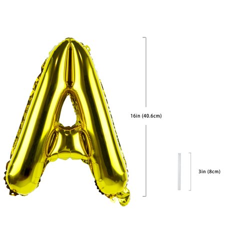 Gold Letter “A” Balloons 16 Inch, Mylar Foil Letter Alphabet, Hanging, Reusable for girls boys adults Birthday,Surprise,Wedding, Celebration, Sports Party Event Decoration Supplies