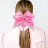 Kistreao Breast Cancer Hair Bows Ties Glitter Pink Ribbon Hair Bands Big Bows Hair Rope Ponytail Holder Hair Accessories for Women Breast Cancer Awareness Party Supplies