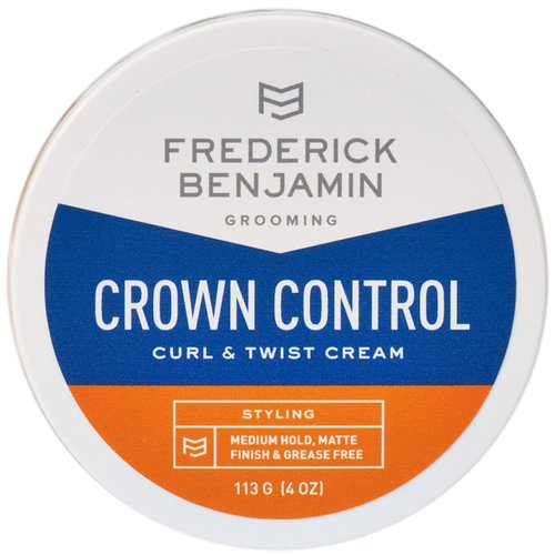 Frederick Benjamin Crown Control, Curl & Twist Cream, Water Based Hair Styling Cream for Men, Natural Formula for Curly Hair, Locs & Twists, Medium Hold, Matte Finish, 4 oz