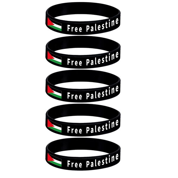 SWIMLANCE 5 Pcs Free Palestine Bracelet Palestine Gaza Flag Arabic Freedom For Palestinians Support Palestine Silicone Wristbands For Men Women