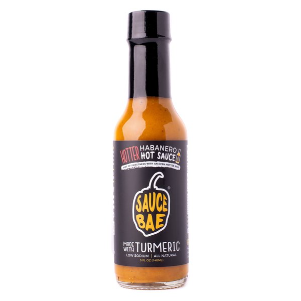 Sauce Bae Hotter Habanero All-Natural Hot Sauce, 5 fl oz - Hint of Sweetness with More Heat - Made of Pineapple, Turmeric & Ghost Pepper - No Added Sugars or Artificial Ingredients