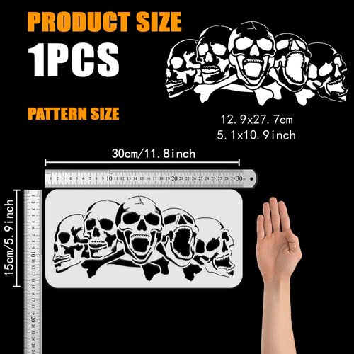 FINGERINSPIRE Five Skulls Large Stencil 5.9x11.8inch Terrifying Skull Head Stencils Reusable Scary Skeleton Decoration Stencil Skull Theme Horror Templates for Wall Fabric Tiles Floor Paper Furniture