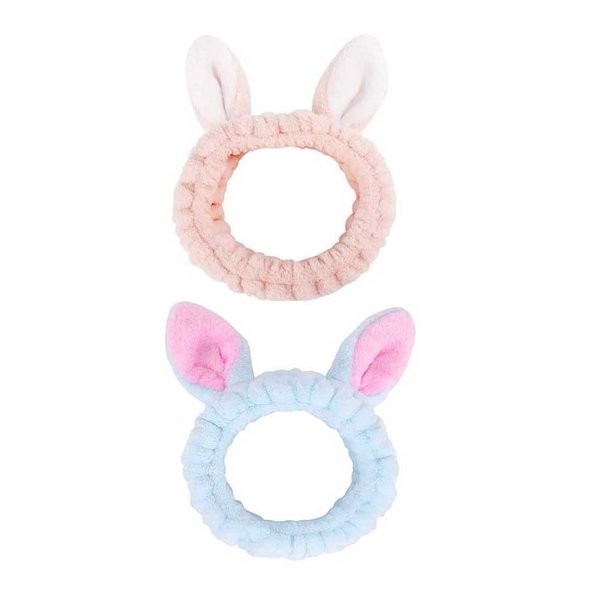 NT-ling 2 PACK Wash Headband, Bunny SPA Skin Care Hairlace, Soft Facial Headband Head Wrap,Rabbit Ear Makeup Washing Face Shower Bath Bands Hair Accessories,Easter Cosplay Costume (Blue+Pink)