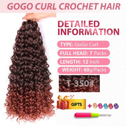 GoGo Curl Crochet Hair 12Inch 7Packs Deep Wave Synthetic Braiding Hair Extensions Curly Crotchet Hair for Black Women (12 Inch (Pack of 7), 1B/350#)