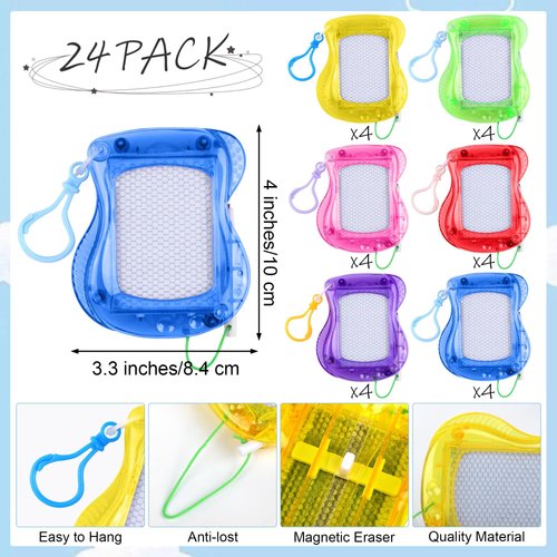 Aodaer 24 Pieces Mini Magnetic Drawing Board with Pen 4 Inch Backpack Keychain Clip Drawing Boards Erasable Doodle Board Sketch Pad Drawing Tablet for Birthday Gifts Car Trip Educational Toys