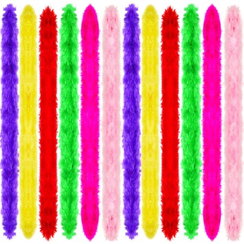 24 Pcs 6.6 ft Colorful Feather Boas Thin Plush Turkey Feather Scarf for Unisex Women Girls Kids Adult Costume Party Bulk Decorations Wedding Performance