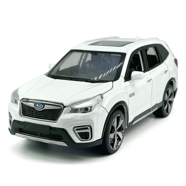 1:30 Scale 2021 Subaru Forester e-Boxer SUV Model Toy Car Metal Diecast Toy Vehicle, Doors Open, Light Sound, Pull Back, Toys for Boys Kids Gifts, Men Collection, Home Office Décor, White