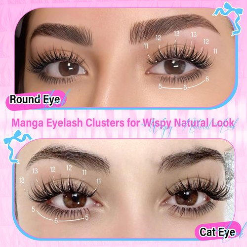 calphdair Natural Lash Clusters with Bottom Lashes DIY Wispy Cluster Eyelash Extensions C Curl Individual Lashes 11-13mm Short Eyelash Clusters Manga Cluster Lashes with Bottom Lash Extension 164pcs