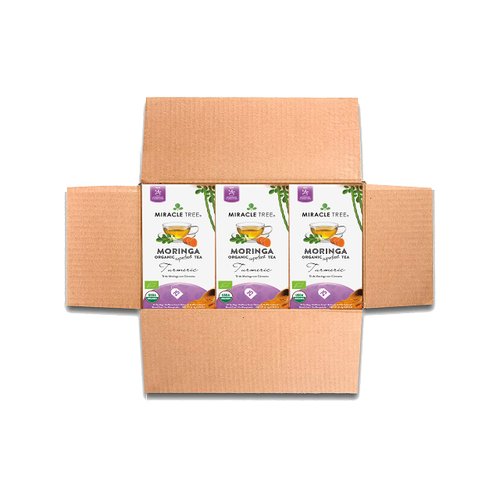 Miracle Tree - 3 Count of Organic Moringa Superfood Tea, 25 Individually Sealed Tea Bags, Turmeric (Keto, Detox, Energy/Immunity Booster, Vegan, Gluten-Free, Organic, Non-GMO, Caffeine-Free)