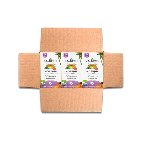 Miracle Tree - 3 Count of Organic Moringa Superfood Tea, 25 Individually Sealed Tea Bags, Turmeric (Keto, Detox, Energy/Immunity Booster, Vegan, Gluten-Free, Organic, Non-GMO, Caffeine-Free)