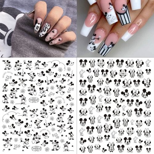 Cute Cartoon Nail Art Stickers 3D Self Adhesive Acrylic Nail Art Supplies Luxury Designer Nail Stickers Black White Panda Kawaii Design Cute Nail Decals for Women Girls DIY Manicure Tips 4 Sheets