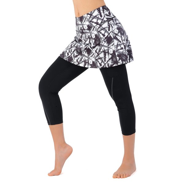 ANIVIVO Yoga Leggings with Skirts for Women,Skirted Leggings for Tennis Women Golf Clothes with Pockets(White Chaotic,M)