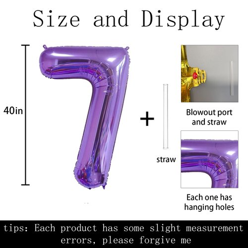 40 inch Big Size Number 7 Foil Helium Balloons Birthday Party Celebration Decoration, Digital Decorations Supplies, Wedding Anniversary Inch Decoration Kids(Purple,Number 7)