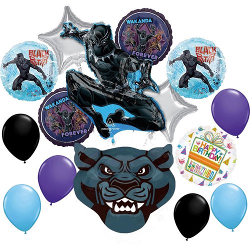 Black Panther Birthday Party Supplies 15pc Balloon Bouquet Decorations