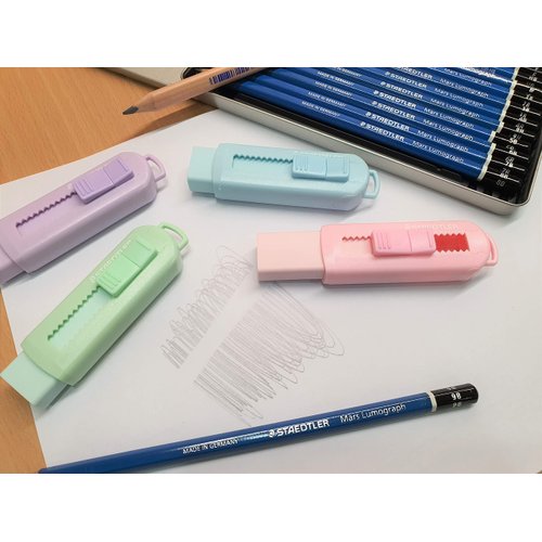 Staedtler Sliding retractable pencil eraser with plastic sleeve, assorted soft pastel color 4 Pack