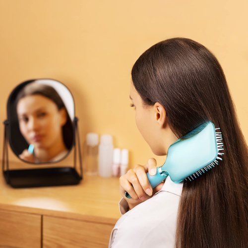 Navaris Paddle Brush with Gel Handle - Detangling Hairbrush for All Hair Types - Color Design Brush with Soft Comfort Handle - Metallic Blue and White