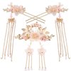 5Pcs Alloy Hair Sticks Pins Long Tassel Hanfu Chinese Flower Hair Clips Crystal Hair Pins Headwear Sets for Women and Girls