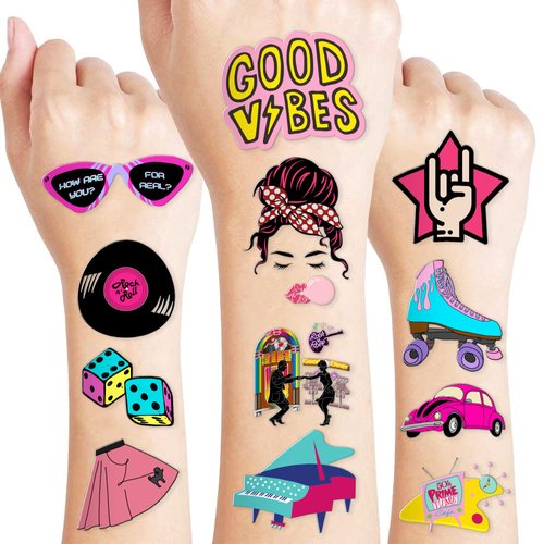 50s Temporary Tattoos for Fans, Themed 50s Birthday Party Decorations Favors Party Supplies 96PCS Tattoo Sticker Women Men Gifts Boys Girls Classroom School Prizes