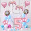 Pink Video Game Balloons, Video Game Controller Birthday Number Mylar Foil Balloon, Level Up Balloons for Girls Game On Birthday Decorations Video Game Gaming Theme Party Supplies (5th)