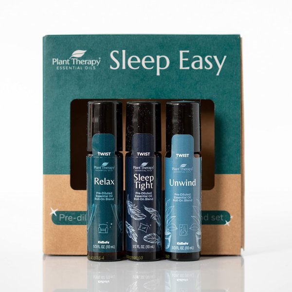 Plant Therapy Sleep Easy Essential Oil Roll On Blend Set 10 mL (1/3 oz) each of Relax, Sleep Tight & Unwind, Pure, Pre-Diluted, Essential Oil Blends