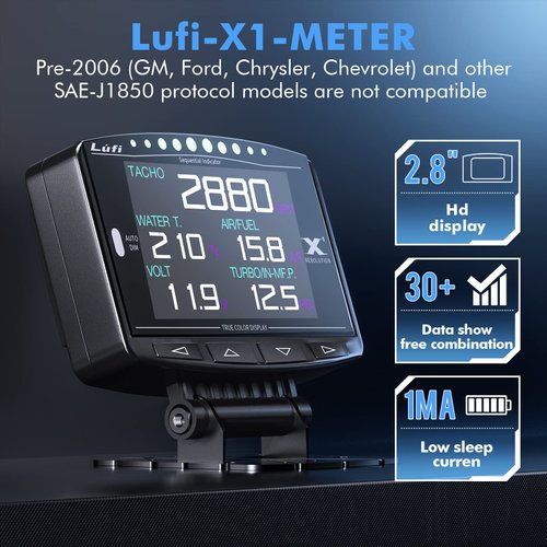Lufi X1 Obd2 Gauge Display,Boost Gauge,Speedometer,Water Temperature Meter,Multi-ECU Data Combination Cluster,for Honda、Toyota、VW and Mazda (car Special)