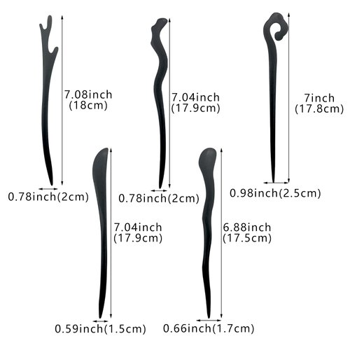 15 Pack Wooden Chinese Hair Sticks for Buns Black Vintage Wood Hair Chopsticks Elegant Classical Styling Girls' Gifts Accessories for Women and Girls Long Hairs (5 Styles)