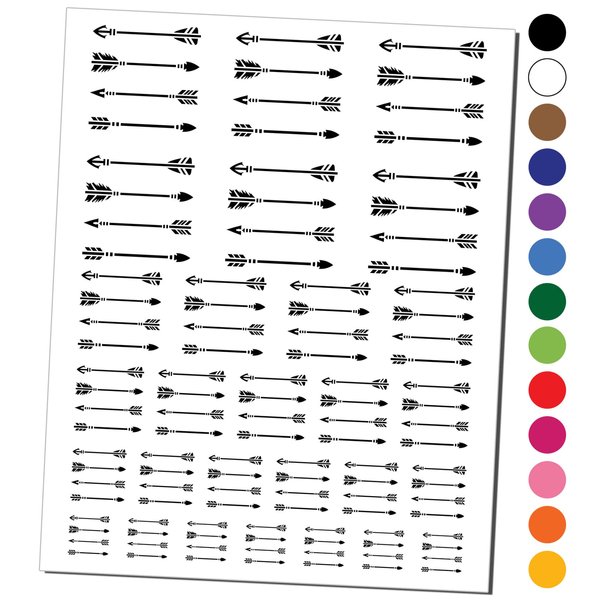 Set of Bow Arrow Pointers Temporary Tattoo Water Resistant Fake Body Art Set Collection - Black (One Sheet)