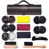 YUET Shoe Polish Kit Cleaning Shine Care Barrel Set For Brown Black Leather With Brush Travel Case Luxury Premium Soft Horsehair Bristle Dauber, Wooden Applicator, Shoehorn, Cloth 12 Piece Brown Pouch