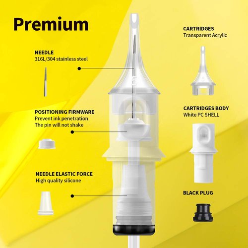 HAWINK Tattoo Needles Finger Ledge Cartridges 40Pcs Mixed #12 Standard Round Liner 3RL 5RL 7RL 9RL 11RL EN05S-FG-40KIT-C