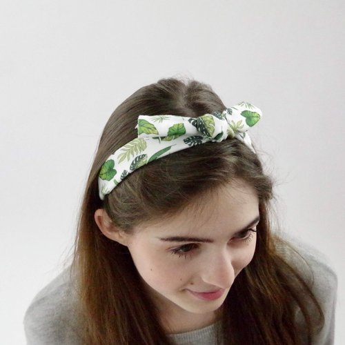 Organic Knotted Adjustable Headbands for Women - Tropical Summer Leaves