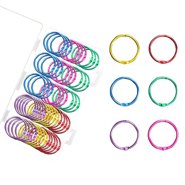 KTOJOY 1 Inch 72pack Loose Leaf Binder Rings, Metallic Assorted Colors (Yellow, Green, Blue, Purple and red Pink)
